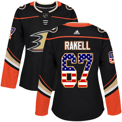 Adidas Ducks #67 Rickard Rakell Black Home Authentic USA Flag Women's Stitched NHL Jersey